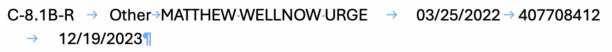 Same eCase content pasted as unformatted text in Word, showing clean tab-separated data